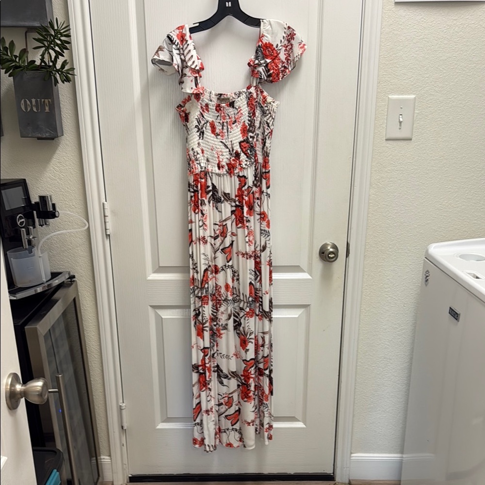 Floral Print Maxi Dress - Red and White